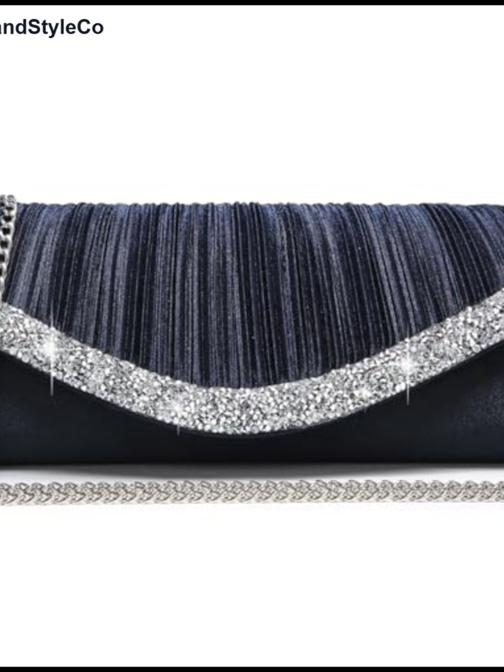 Satin Rhinestone Evening Clutch with Detachable Chain Strap, Formal Party Bag